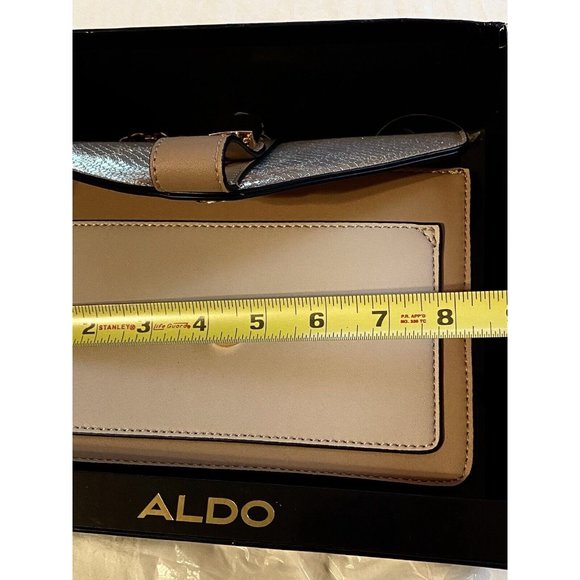 Aldo Tan And Beige 8.5x6x4 Inch Handbag With Gold Chain And Lock In Original Box - Picture 5 of 8